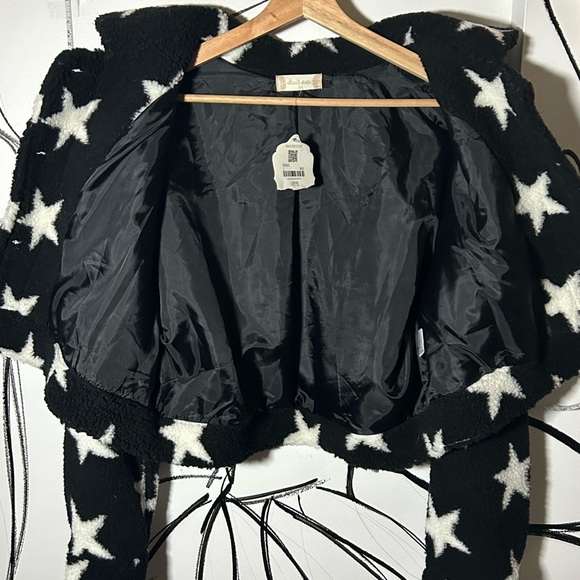 NEW altar’d state Black+White Star Sherpa Cropped Collared Jacket w/Buttons - Picture 6 of 10
